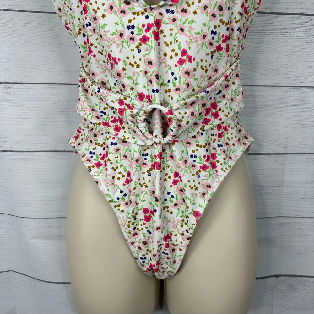 Lulus Womens size Medium Vacation Calling White Floral O-Ring One Piece Swimsuit - Image 5