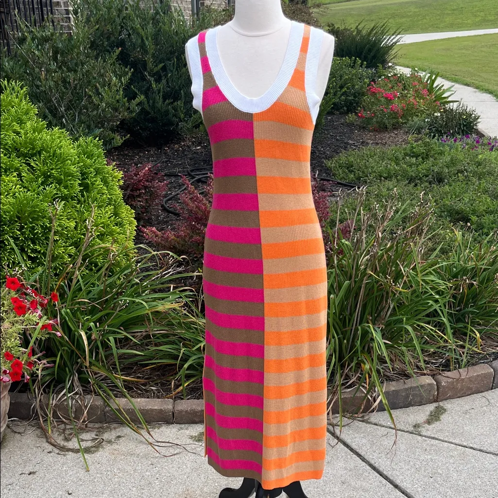 New Maxi Dress Sweater Colorblock Striped Mod Pink - Image 2