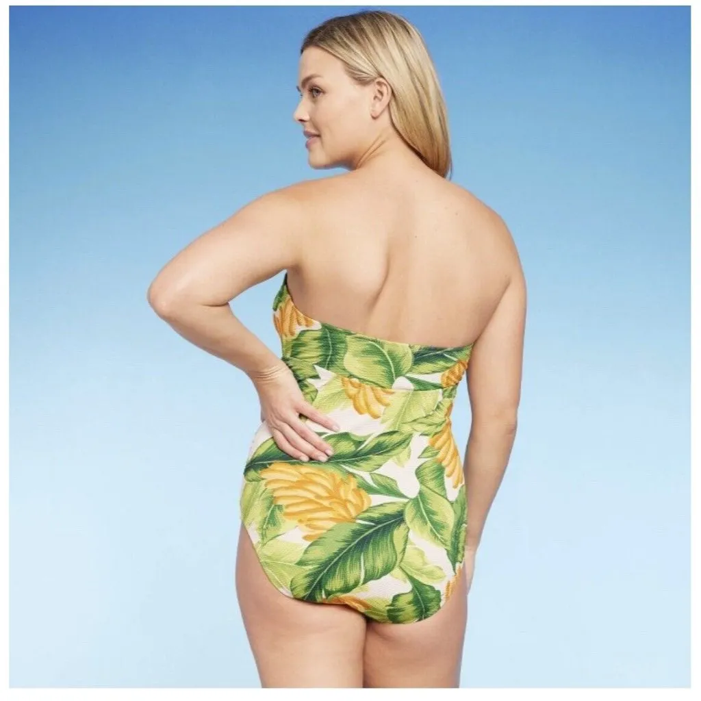 Women's Banana Print Pique Bandeau Full Coverage One Piece Swimsuit‎ Kona Sol XL - Image 2