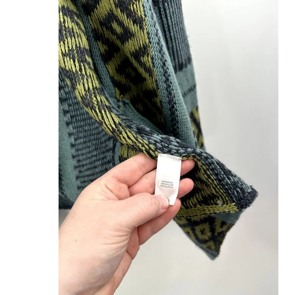 J. Jill Alpaca Wool Tribal Knit Sweater Fair Isle Open Front Cardigan Jacket XS Blue - Image 5
