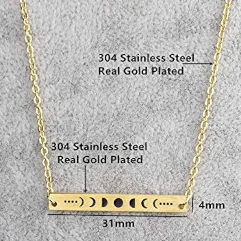 Yellow Gold Plated‎ Celestial Necklace w/ Moon Phase Bar Necklace, 16-18” - Image 6