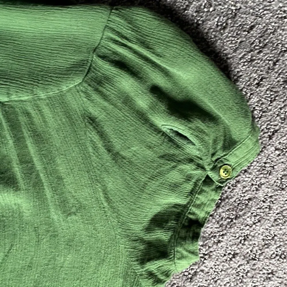 ModCloth Green Button Front‎ Top Womans Size Large All About Scallops Cap Sleeve - Image 7