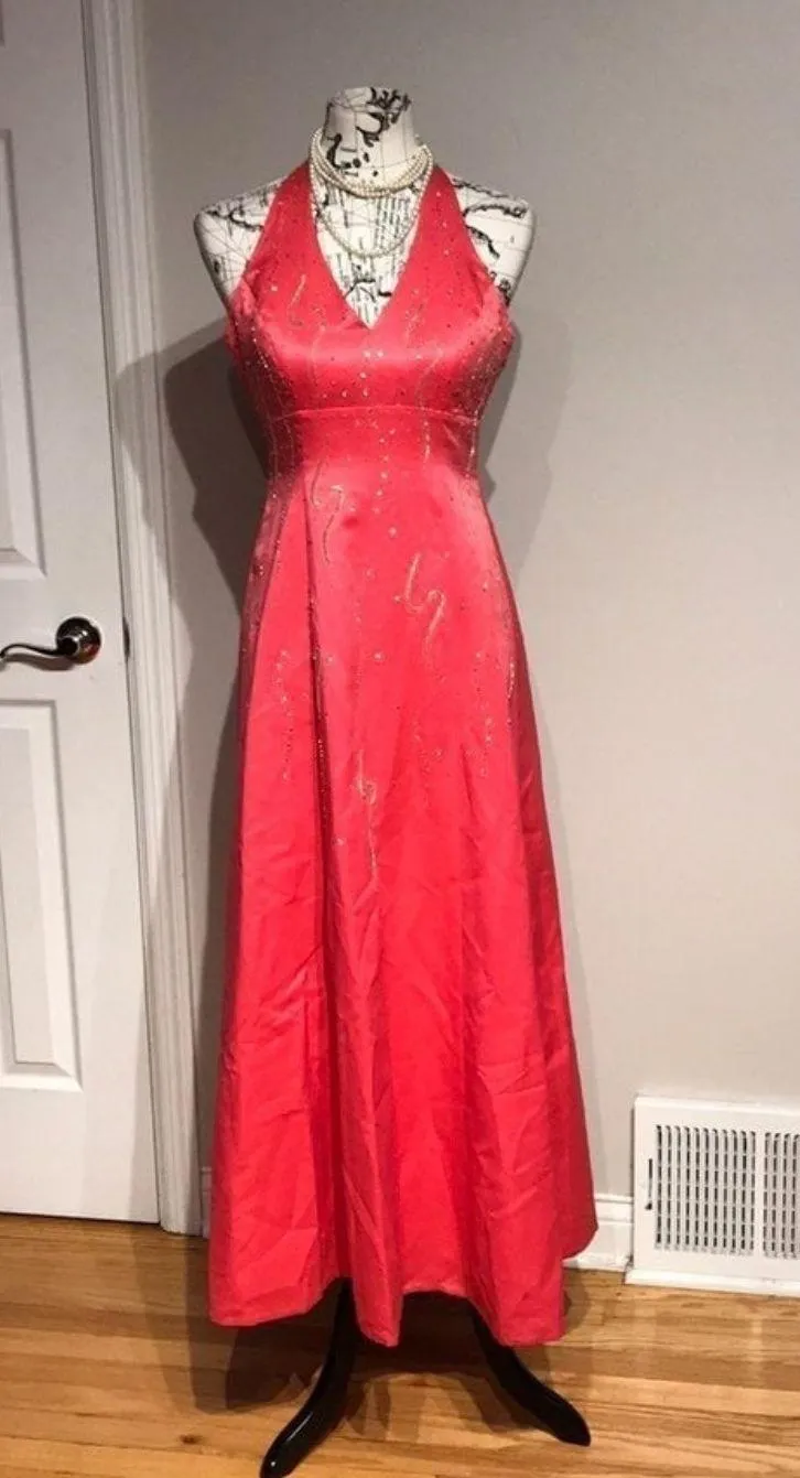 . Vintage y2k Colorful Coquette Embellished Satin BallGown Halter Empire Beaded Formal Evening Prom - Image 1