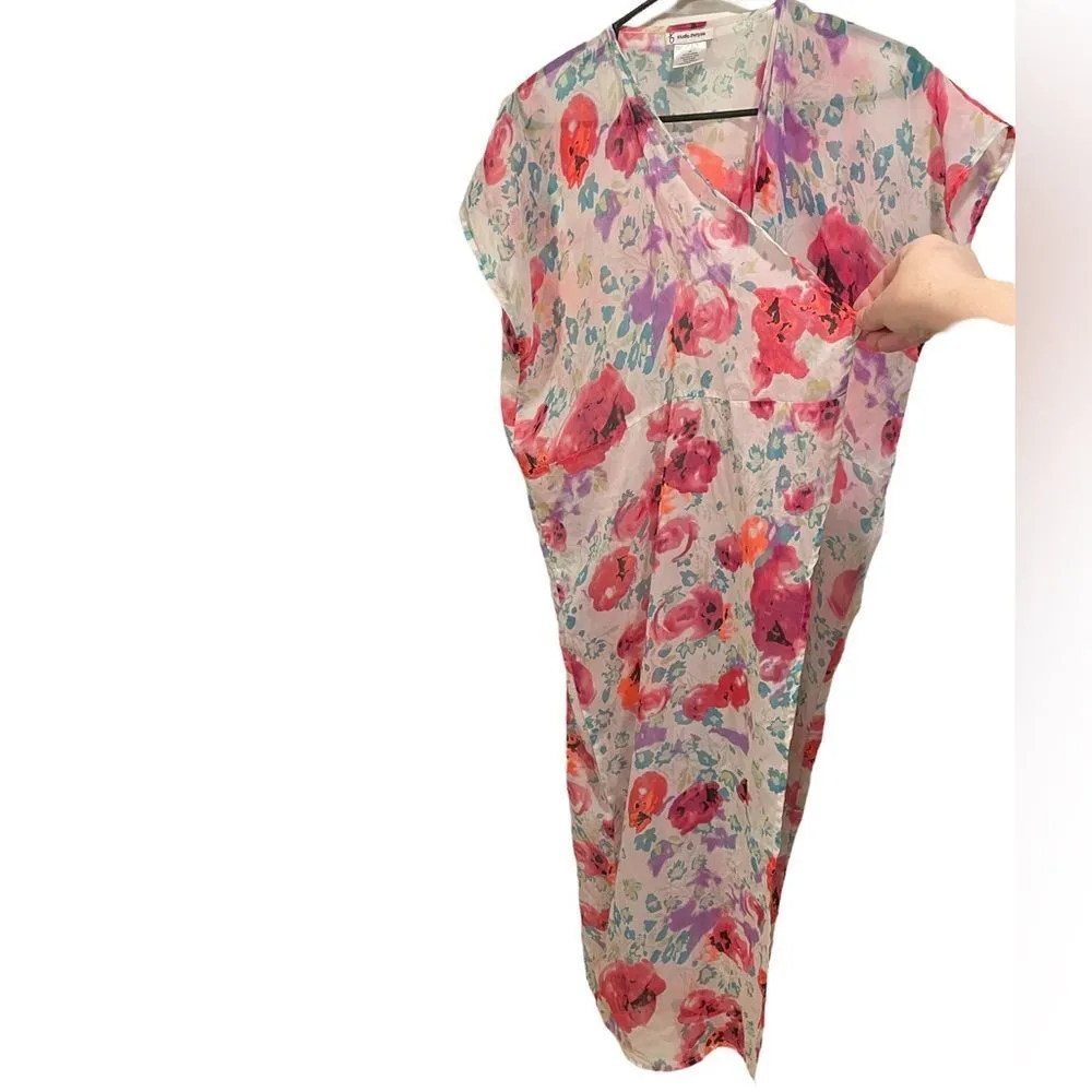 Studio Thirty Six Neon Floral Kimono Sleeve Maxi Lightweight Duster Swim Coverup Size undefined - Image 5