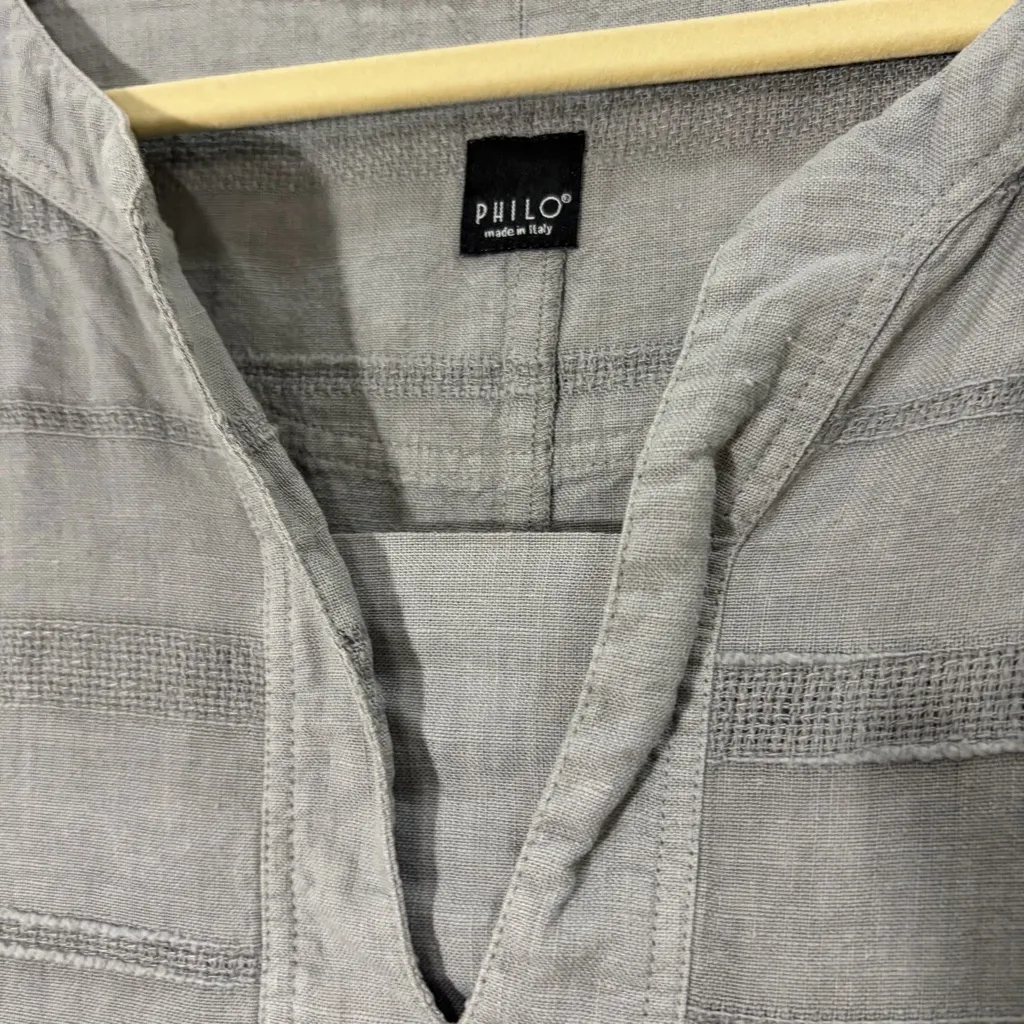 PHILO By Mangolini Italy Women's Gray Linen Shift Dress Sz 44/8 Cottagecore EUC - Image 5