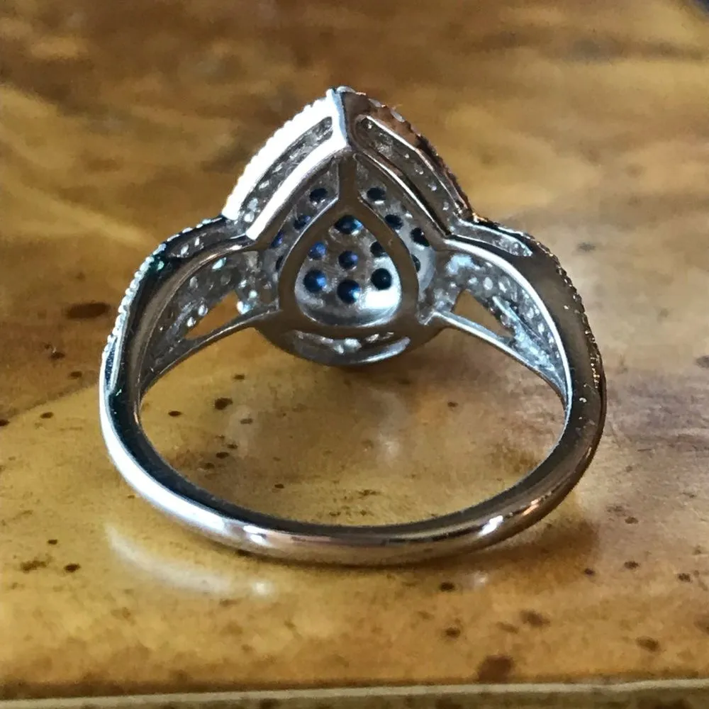Natural Blue Sapphire Sterling Silver Teardrop Ring Size 7 - Image 4