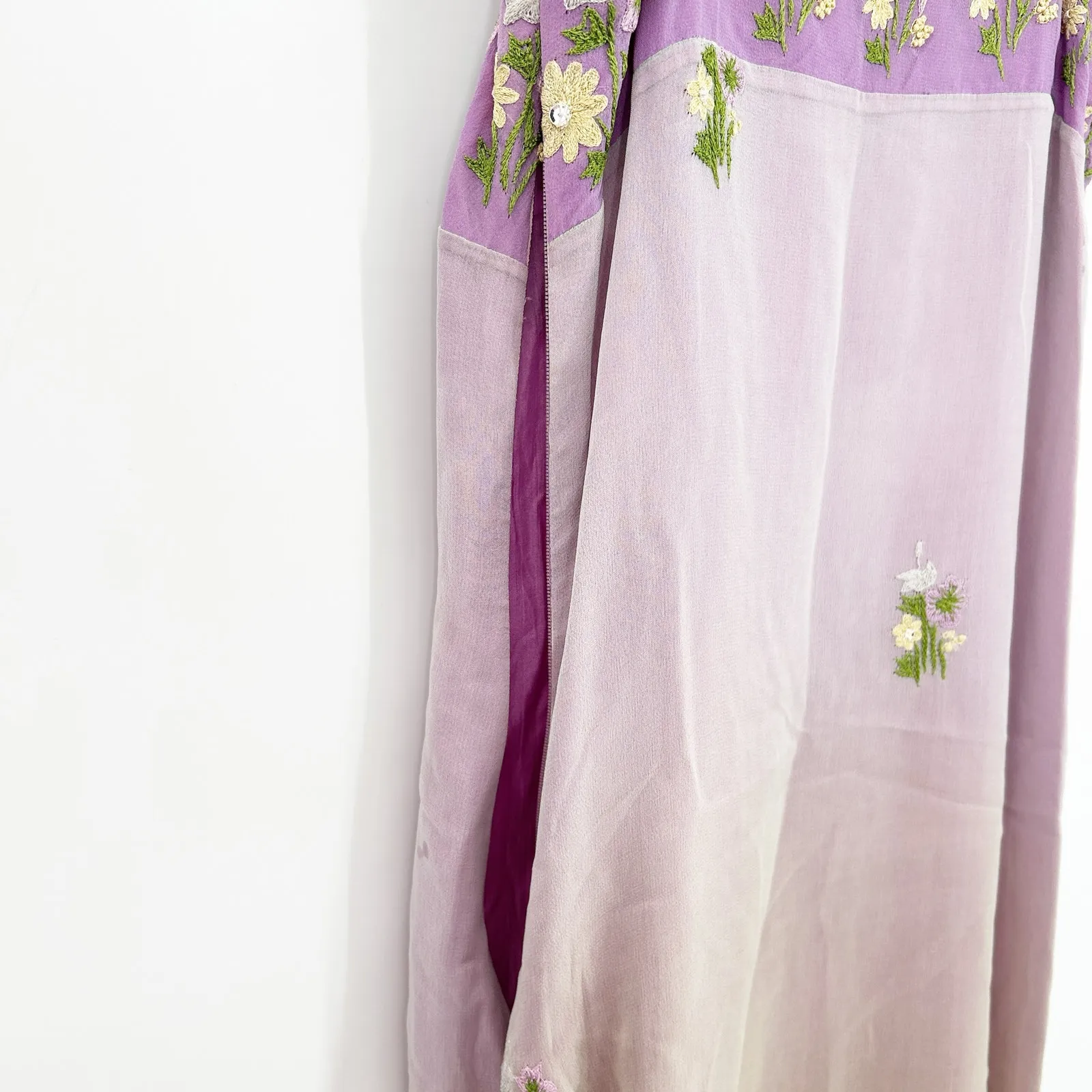Anna Piaa Whimsical Fairycore Y2K 100% Silk Floral Embroidered Slip Dress‎ 8 Purple - Image 9
