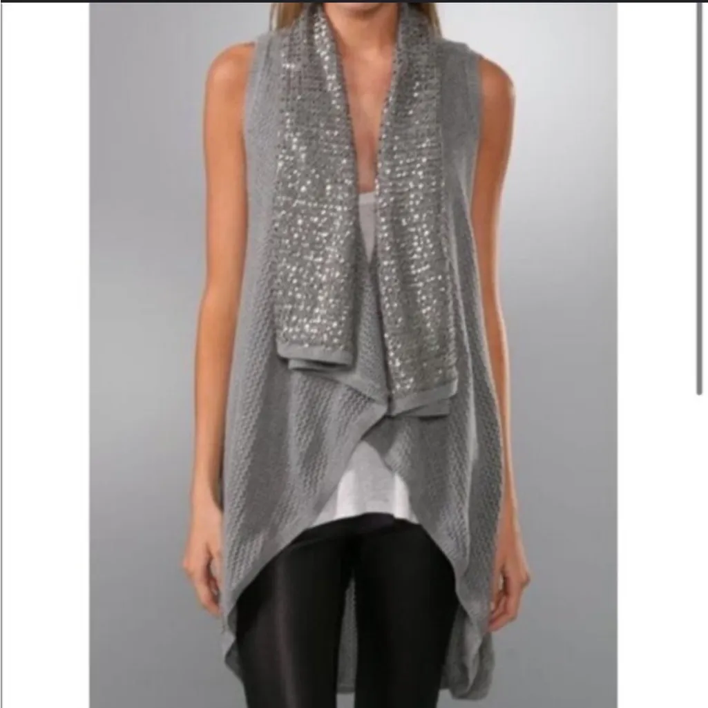 Alice + Olivia  Gray Sequin Drapey Y2K Sweater Vest - Image 3