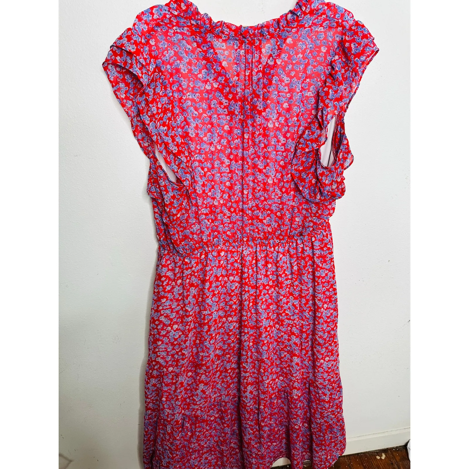 DEX Red Purple Floral Print Sleeveless Ruffle Spring Dress size US 2X - Image 3