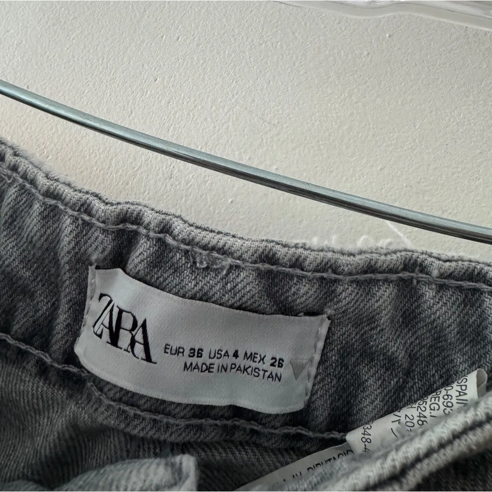 Zara High Waist Gray Washed Distressed Mom Jean - Image 4