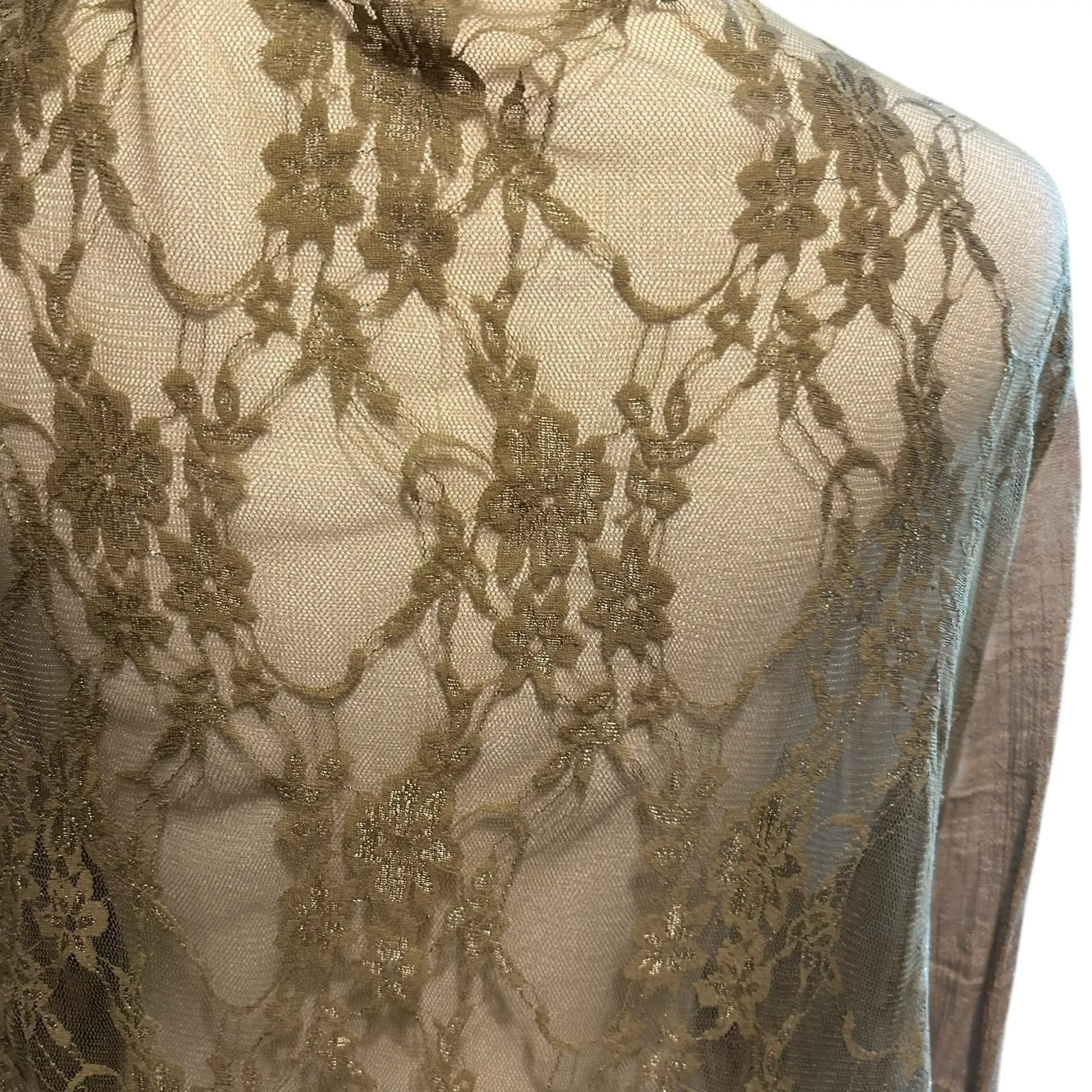 Shawl Open Lace Back Gauze SZ 1X J GEE Oversized Top Drapery Victorian Coquette Tan - Image 9