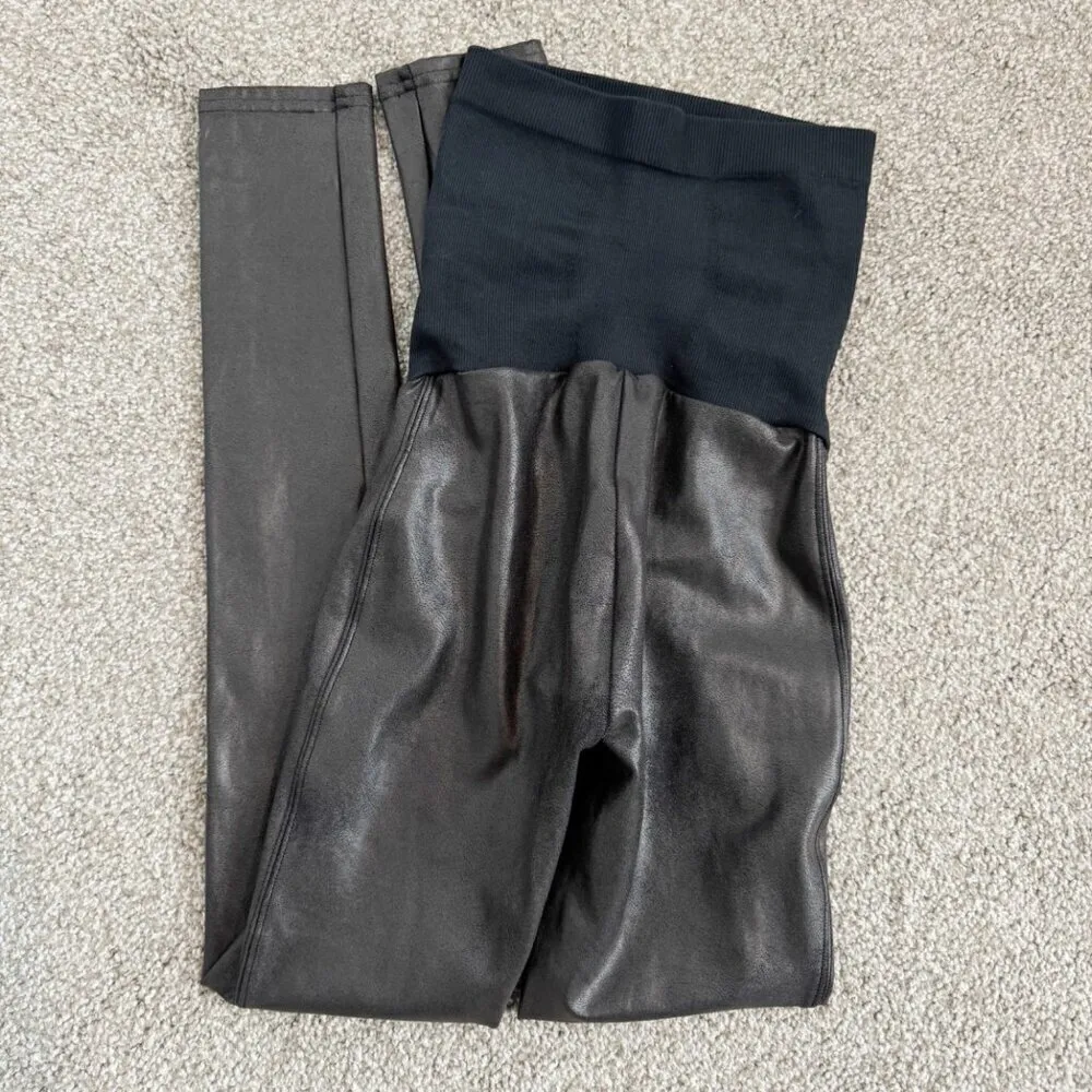 Spanx Mama‎ Faux Leather Pregnancy Over The Belly Maternity Leggings in Black XS - Image 12