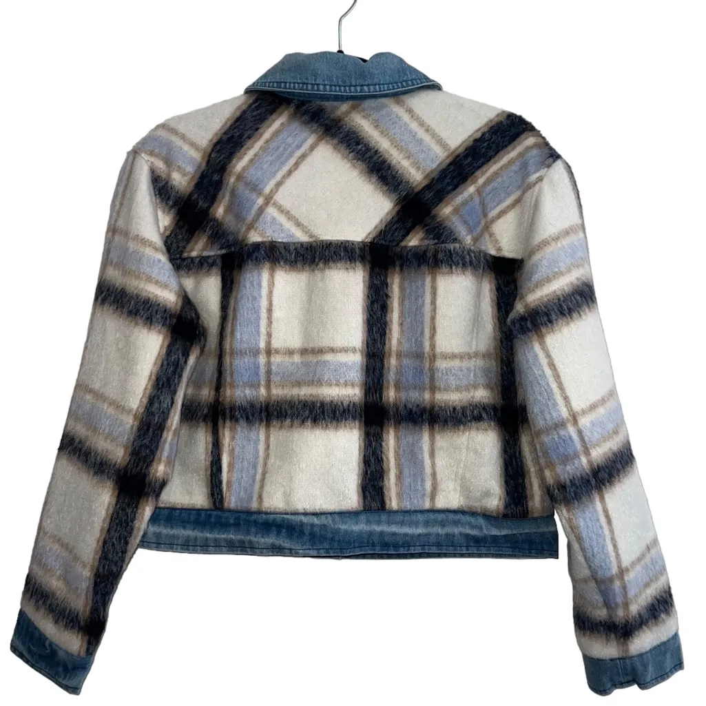 NEW NWT 7 For All Mankind Plaid Faux Fur Inset Mixed Media Jean Jacket - Image 6