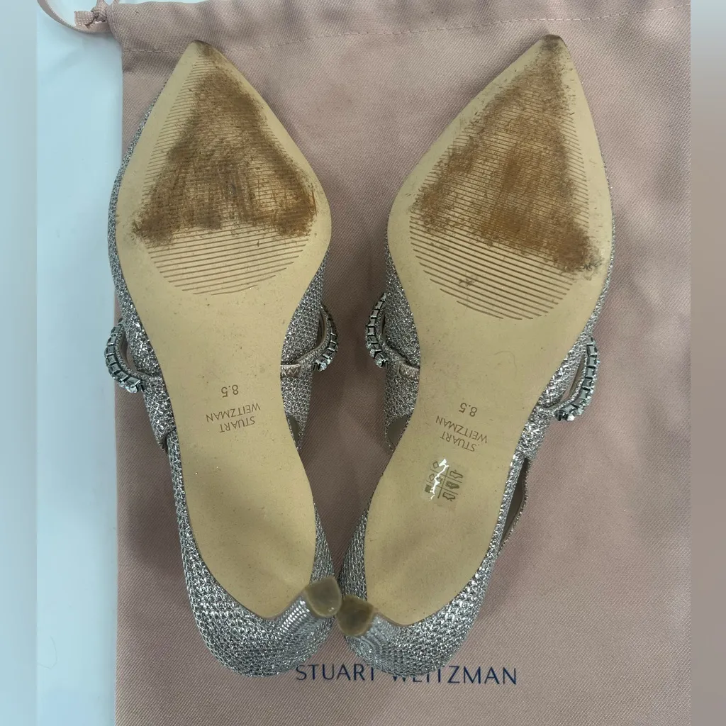 Stuart Weitzman Crystalline 75 Mesh Slingback Pump Rose gold disco mesh sz 8.5 - Image 7