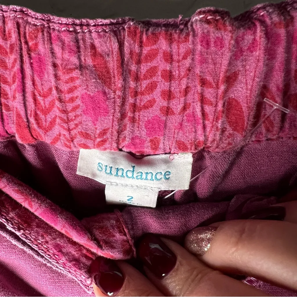 Sundance Plum Floral Embroidered Linen Cotton Belted Boho Jogger Pants - Image 8