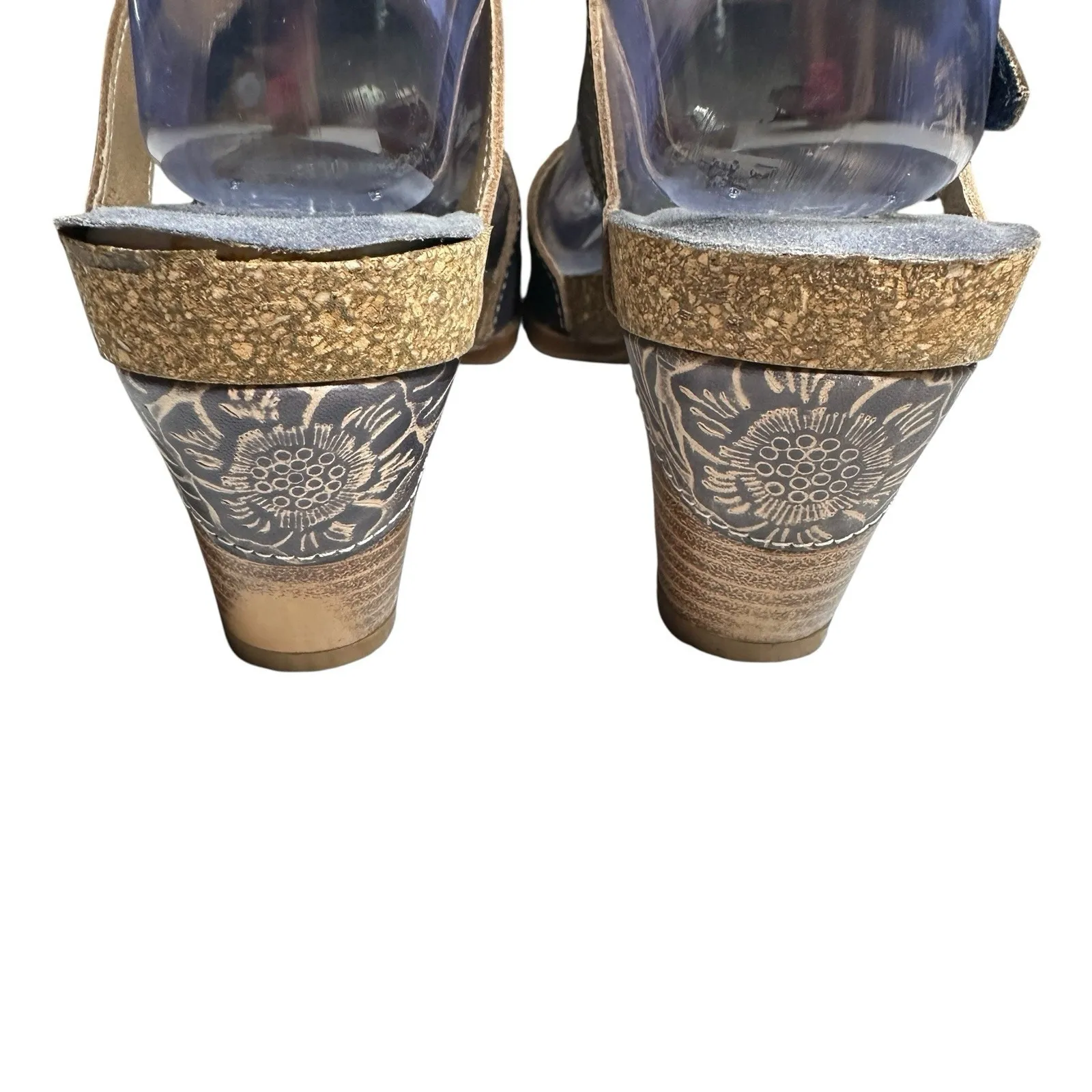 L'Artiste Spring Step Haverb Sandals 40 US 9 Boho Floral‎ Leather Block Heel Blue - Image 9