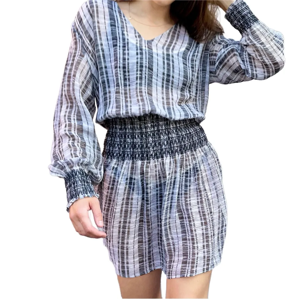 Club Monaco Black and White Striped Semi Sheer Silk Flowy Coverup Mini Dress 12 - Image 2