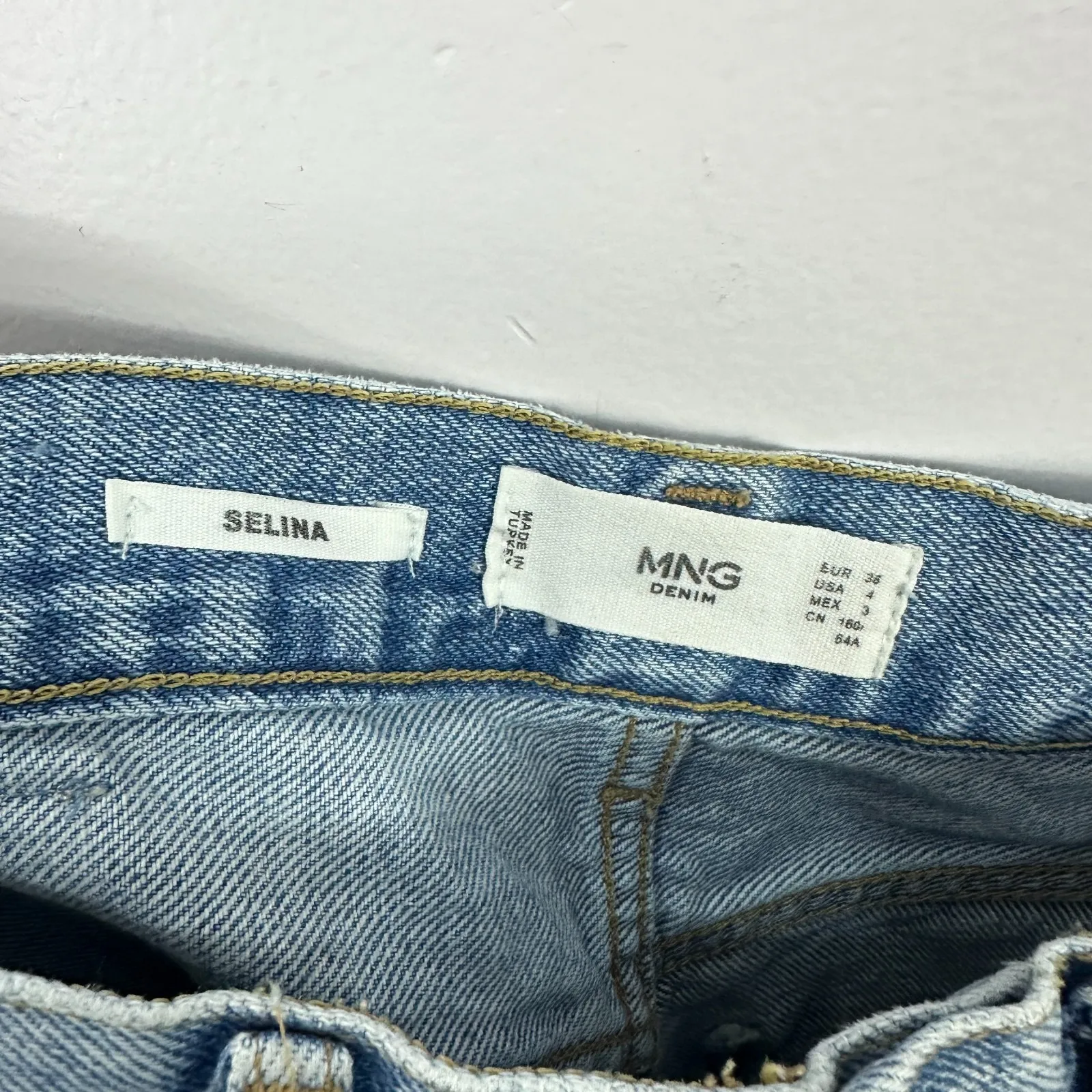 MNG Denim Straight Jeans Sz 4 Light Wash Distressed 90s Y2K Grunge Indie Sleaze - Image 3