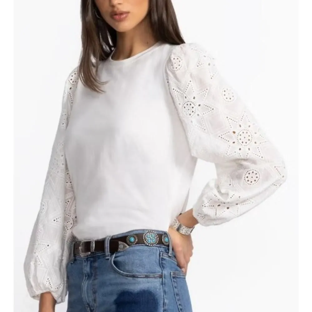 Johnny Was Jade Nora Easy Tee – Puff Sleeve Eyelet Cotton Top, Women’s Size M - Image 3