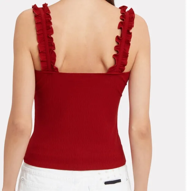 Intermix Red shirt ruffle straps, ribbed‎ knit, size medium - Image 9