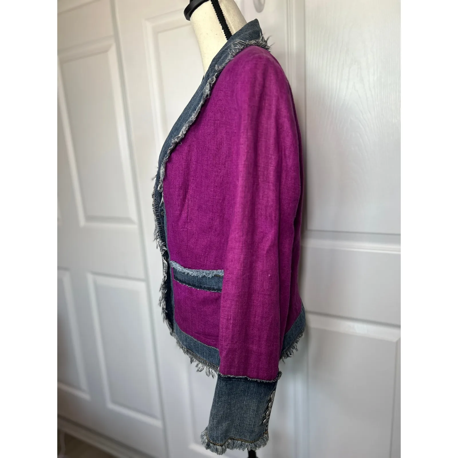 Dolce & Gabbana Jacket Denim Linen Purple Frayed Designer Women's 10 IT 46 - Image 4