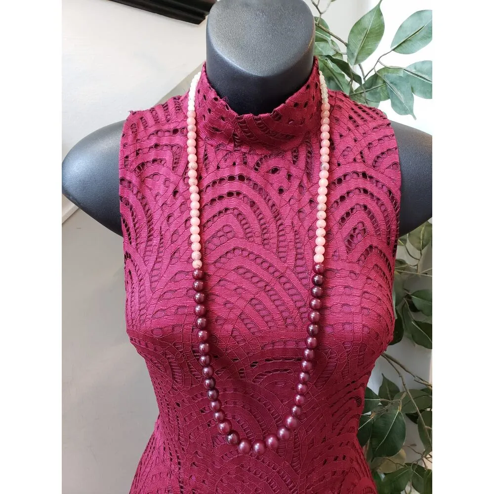 Bar III Bodycon Dress Women Small Burgundy Crochet Sleeveless Mock Neck Back Zip - Image 5