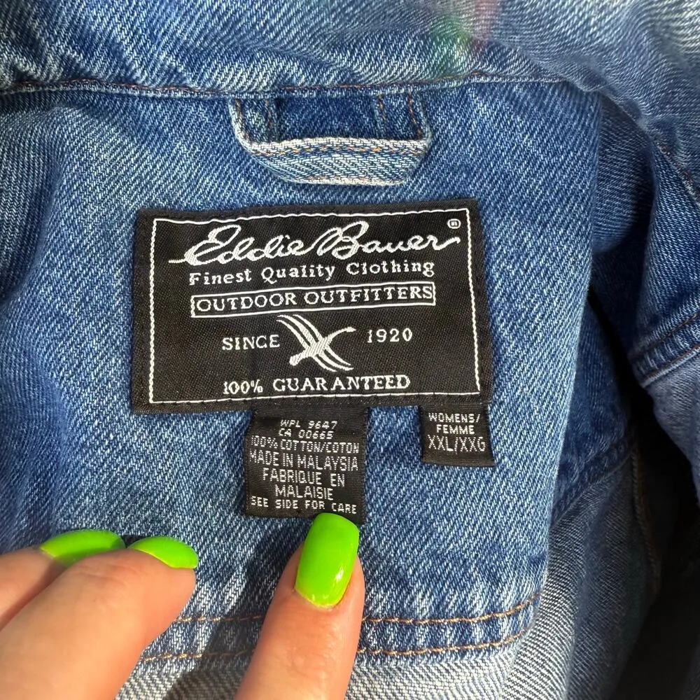 Vintage Y2K Eddie Bauer Jean Trucker Jacket Blue Denim Womens XXL gorpcore boho - Image 5