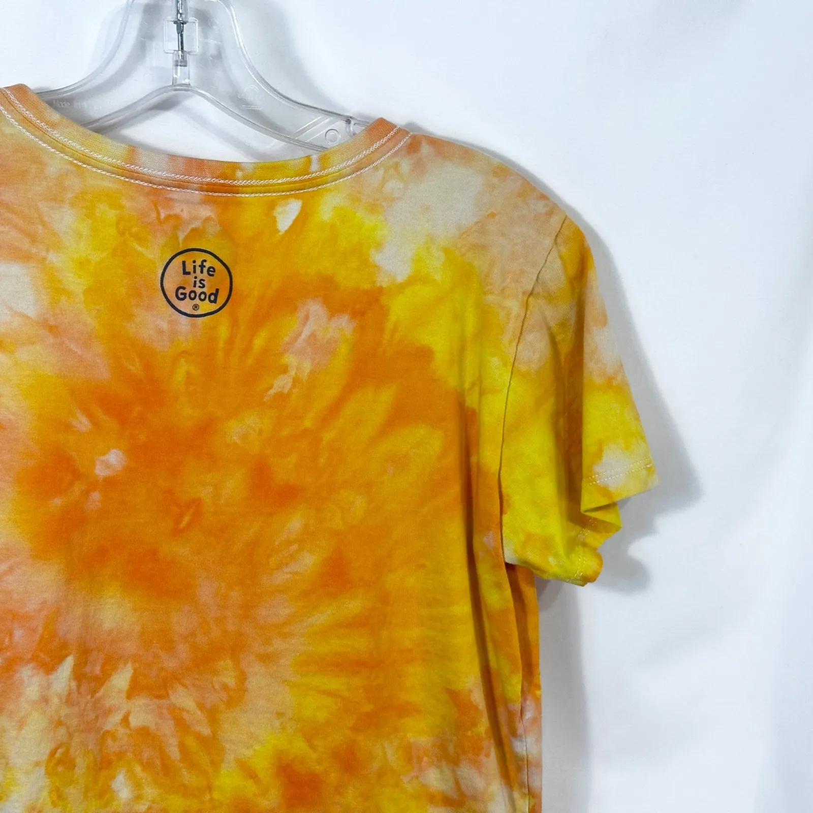 Life‎ is Good Small Top Handmade Tie Dye T-Shirt V Neck Short Sleeve Yellow 444 - Image 10