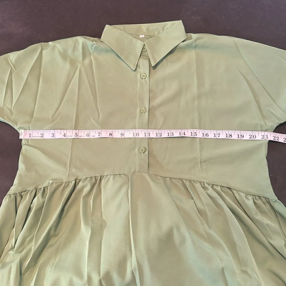 Women’s Lightweight Long Sleeve Loose Maxi Bohemian Ruffle Hem Dress Size XL NEW Green - Image 12