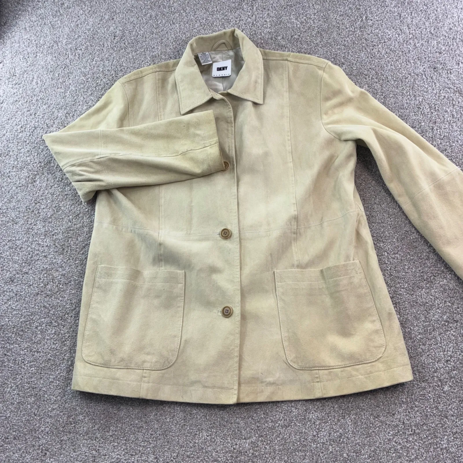 DKNY  Classic Beige Suede Blazer Jacket‎ Womens Size Medium Button Front Pockets - Image 11