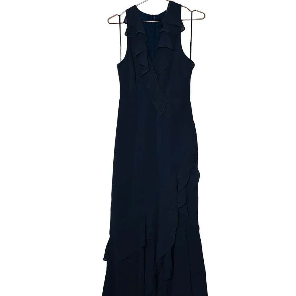 C/MEO COLLECTIVE Be About You Navy V-Neckline Long Gown Dress Size Medium - Image 4