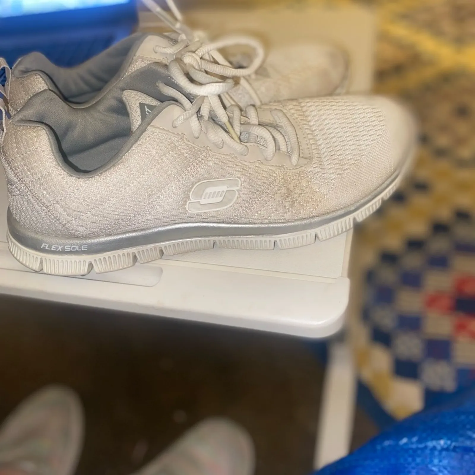 Skechers Womens Flex Appeal White Sneakers Walking Shoes US 8 - Image 4