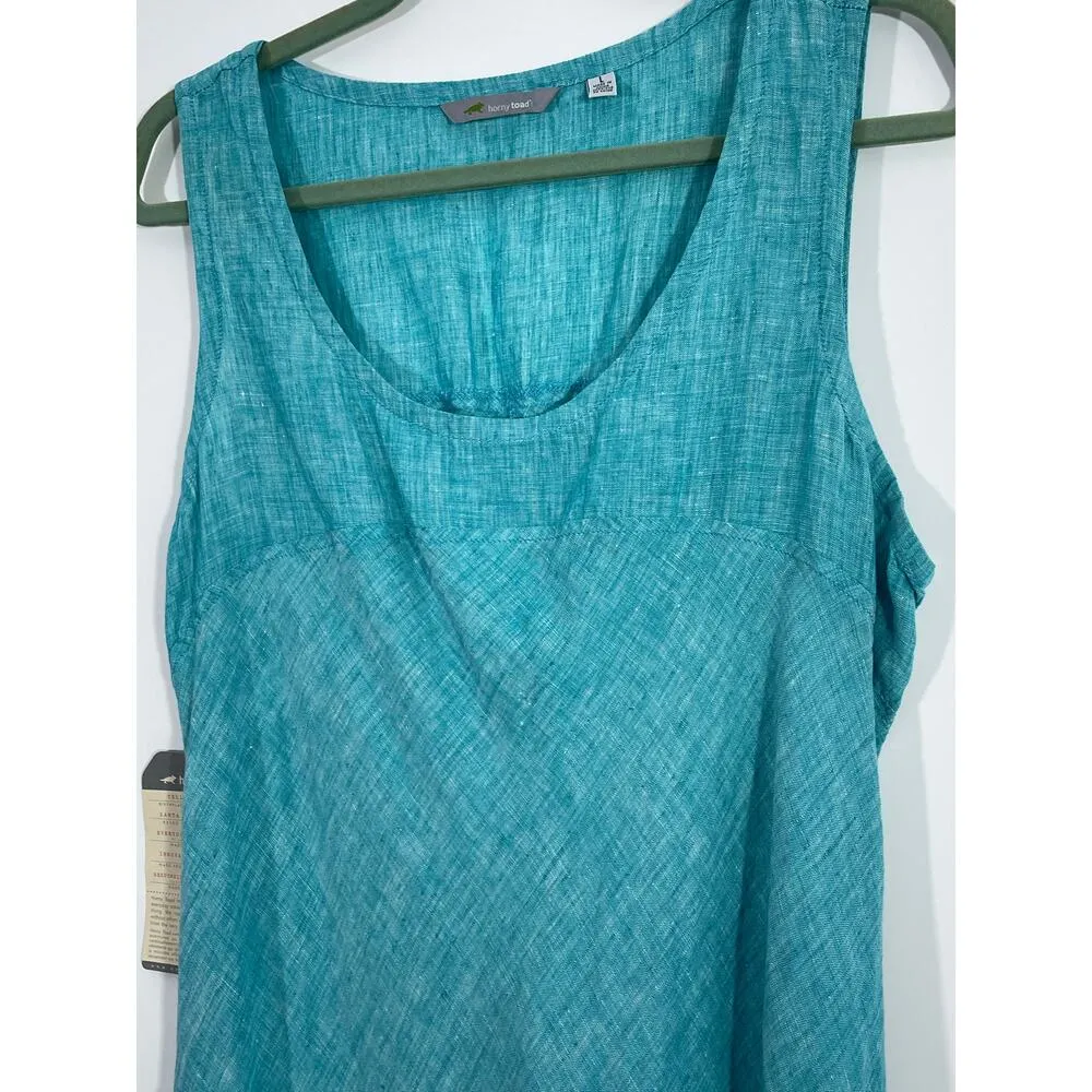 Horny Toad Turquoise Rhodes Linen Dress Scoop Neck Pullover Pockets Size Large - Image 3