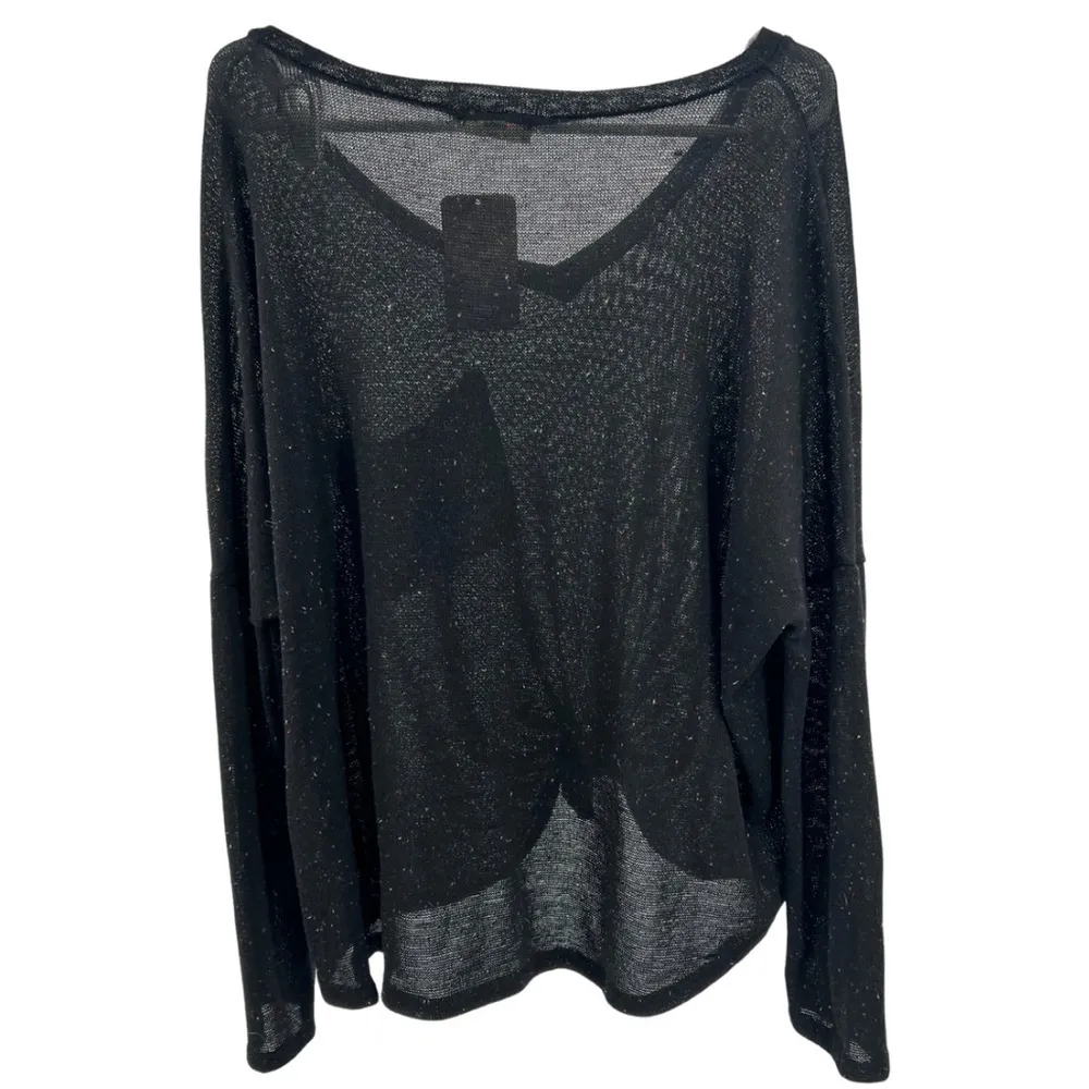 Entro tie waist sheer v-neck pullover sweater black color dots L casual - Image 2