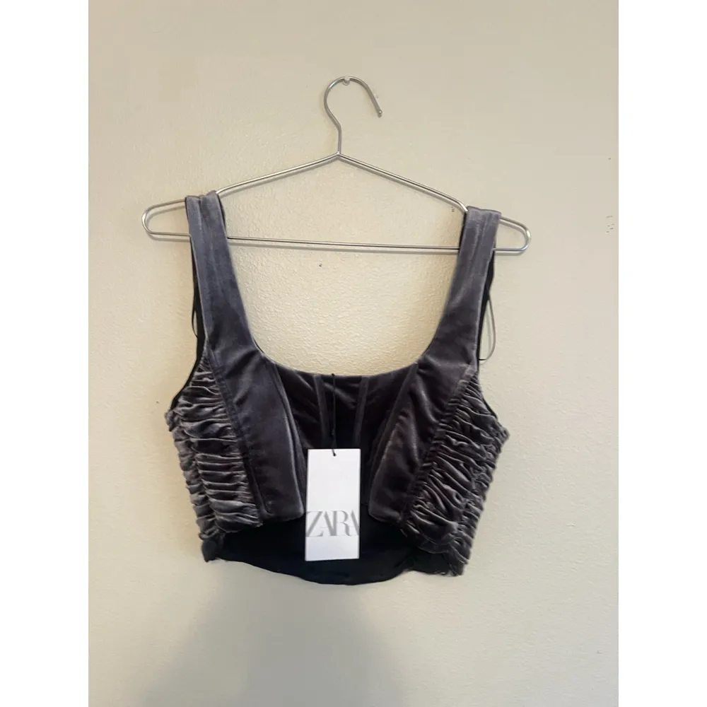 Zara Velvet Corset Women’s Size A Funeral Gray Crop Sleeveless Top Brand New - Image 6