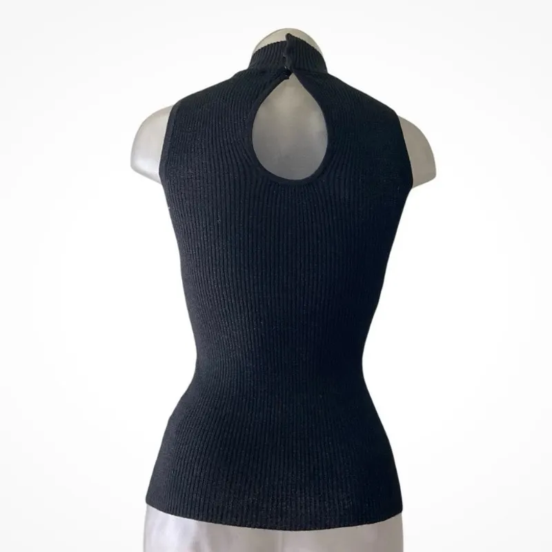 VTG 1990's Cache Women Stretch Knit Sleeveless Silver Sequin Top Size Medium - Image 3