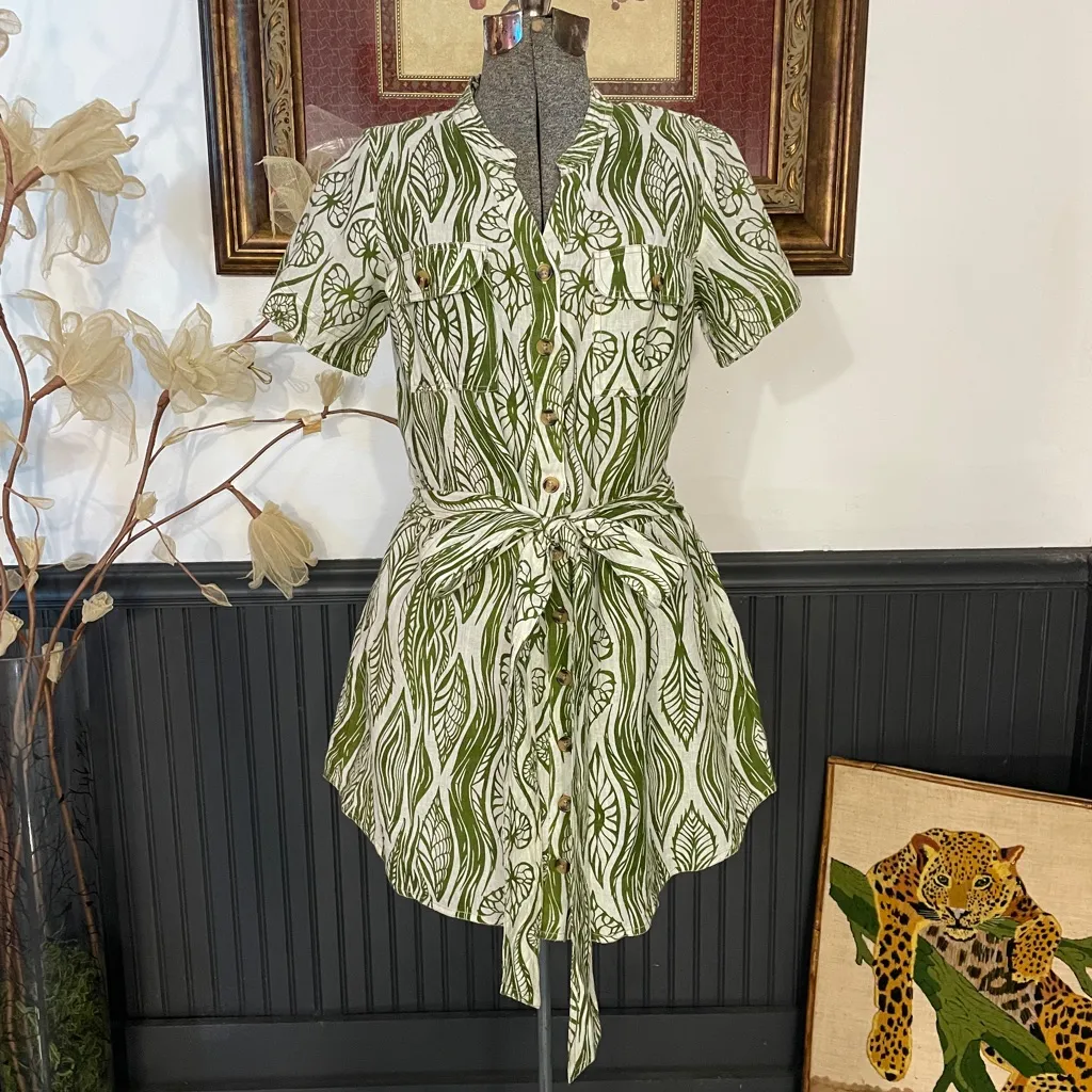 Olivia James The Label Austin Mini Dress In Lilypad Green 100% Linen - Image 2