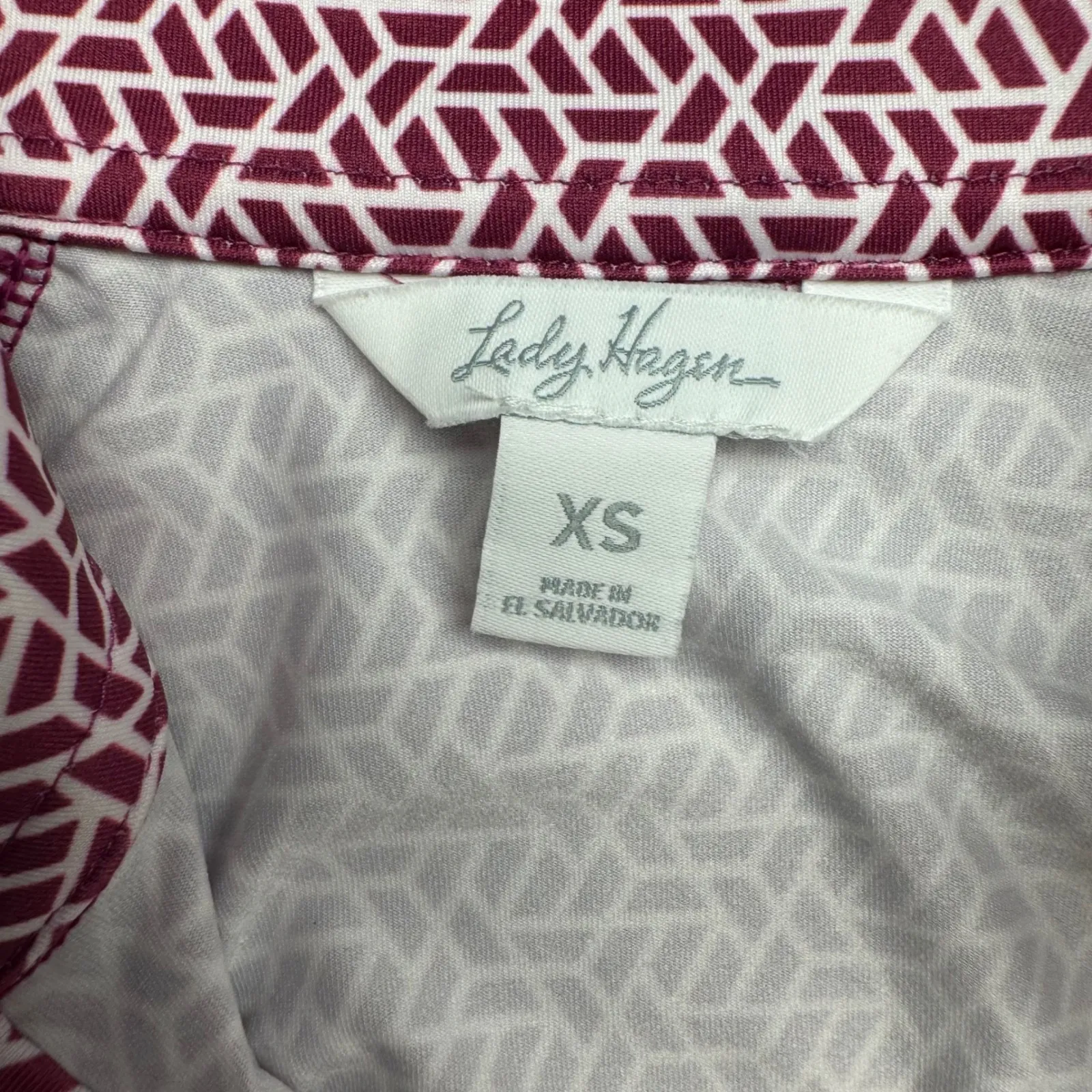 Lady Hagen Womens Geometric Print Quarter Zip Long Top XS Burgundy White Golf - Image 3