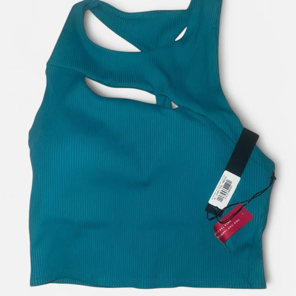 Cut Out Halter Neck Ribbed Cami XL NWT Blue - Image 5