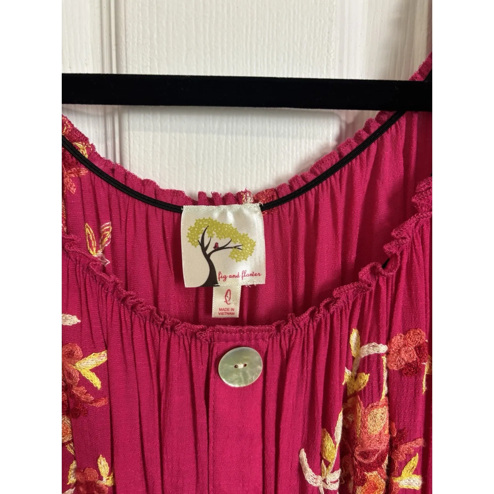 Anthropologie Fig & Flower Pink Floral Embroidered Tiered Maxi Dress Size Large - Image 5