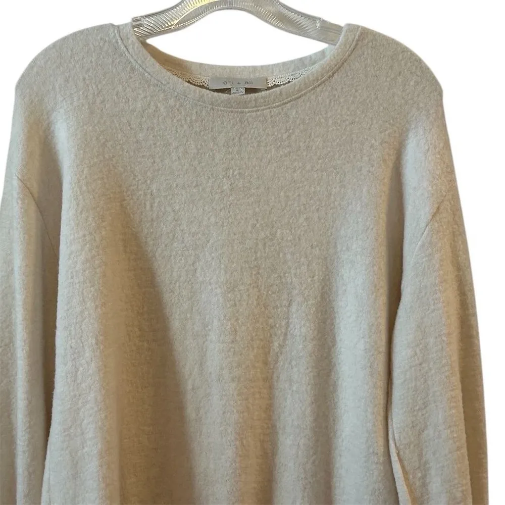 Anthropologie Eri + Ali Women's Ruffle Sleeve Cream Sweater Soft Fuzzt Size S - Image 7