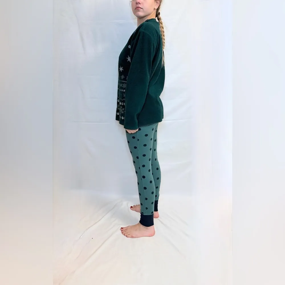 Vintage Bobbie  Fleece Snowflake Holiday Crew Jumper - Forest Green - M - Image 3