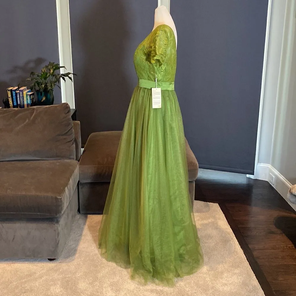 Women’s Full Length Tulle & Lace Sort Sleeve Dress with Zip Up Back Size 12 NWT Green - Image 5