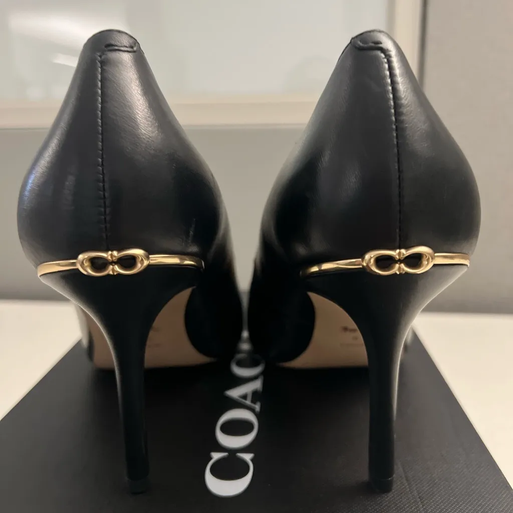 Coach Elegant Black Pointed Heels with Gold Trim Size 9.5 - Image 4