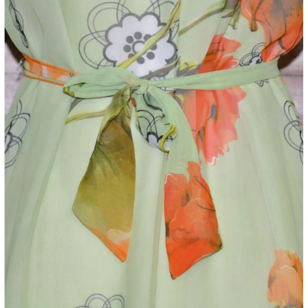 Middle East Arabian Green Floral Maxi Evening Dress Gown XL 1X Sequin Ruffles - Image 12