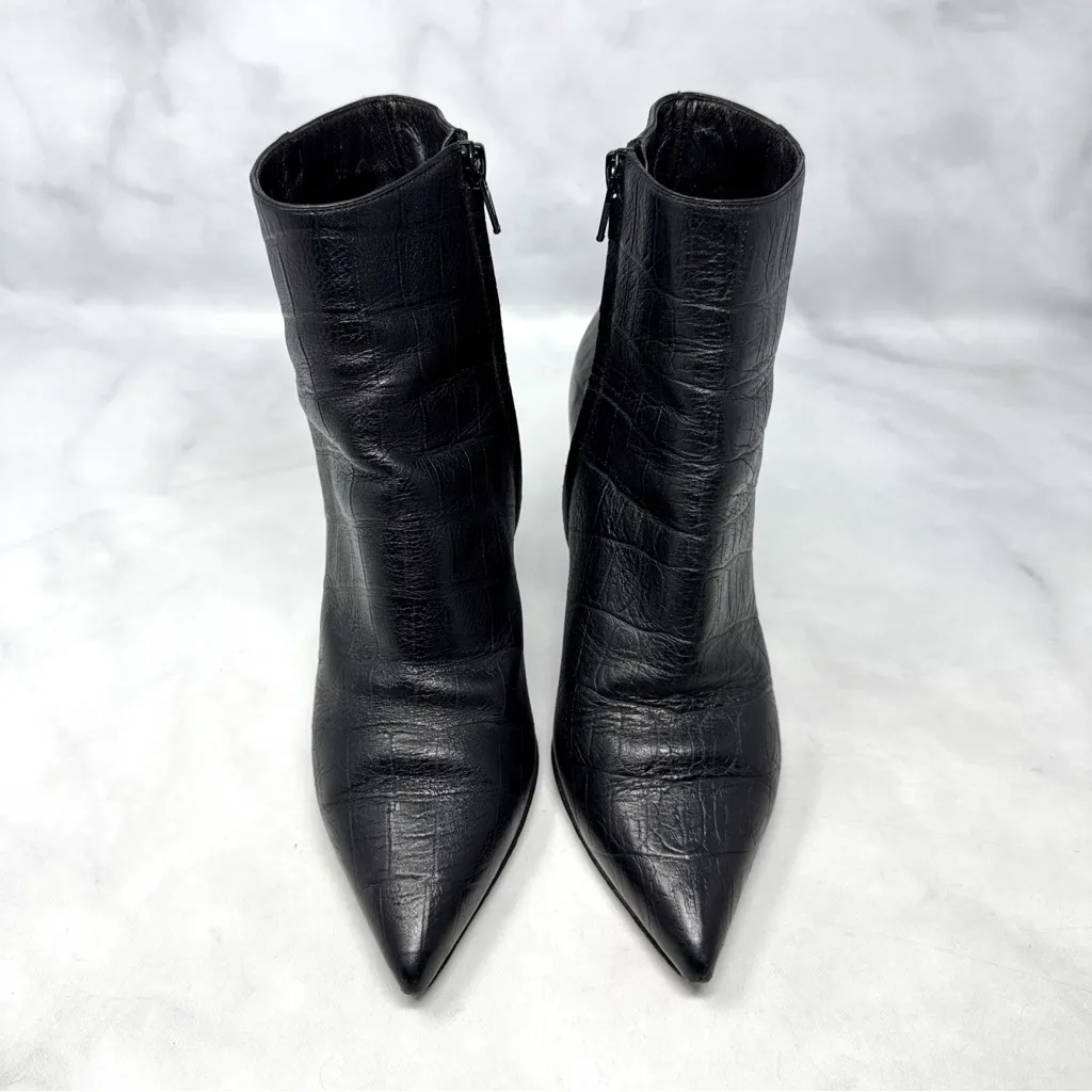 Saint Laurent Croc Pointed Toe Mid Height Stiletto Ankle Booties Boots Black 37 - Image 2