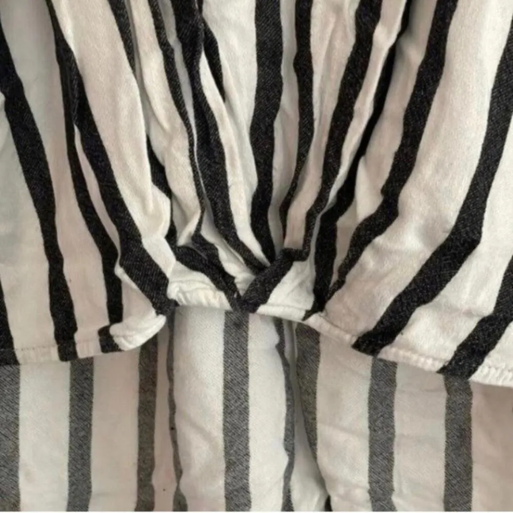 Umgee White and black striped knot front high low blouse shirt top tank - Image 3