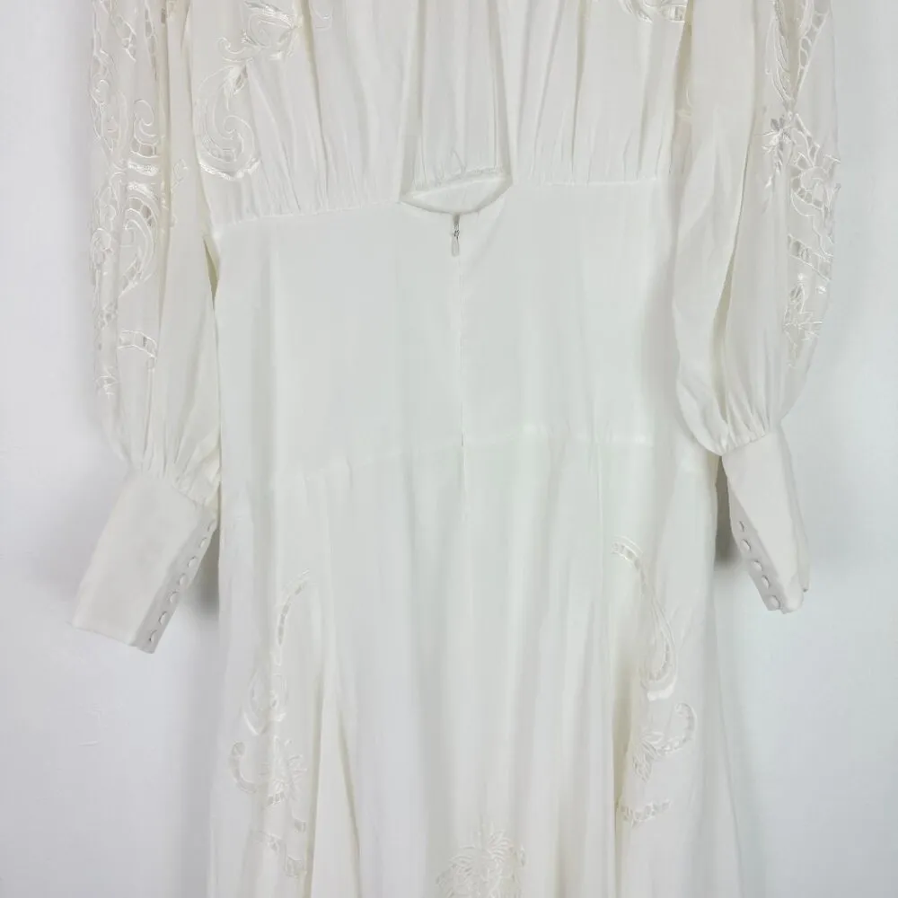 NWT ASOS EDITION High Neck Cutwork Embroidered Midi Dress W/ Full Skirt Size 14 White - Image 10