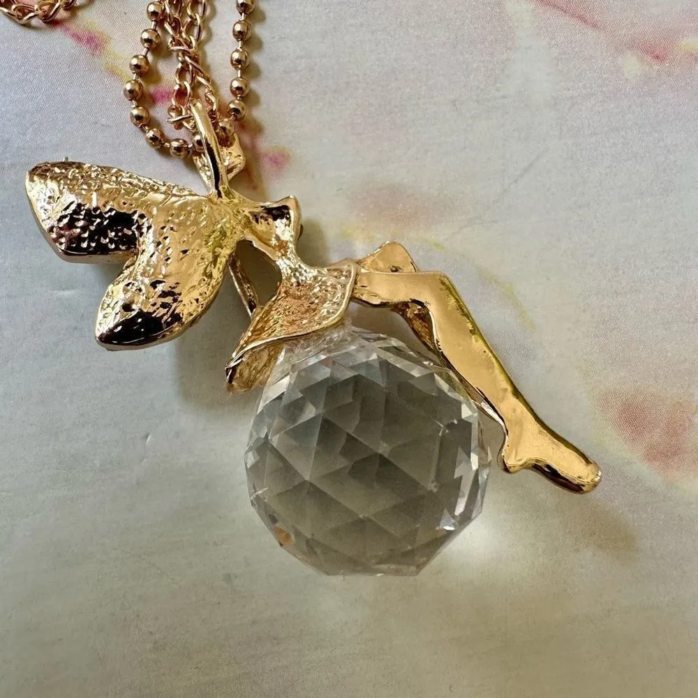 Fairy on crystal ball pendant necklace Gold - Image 9