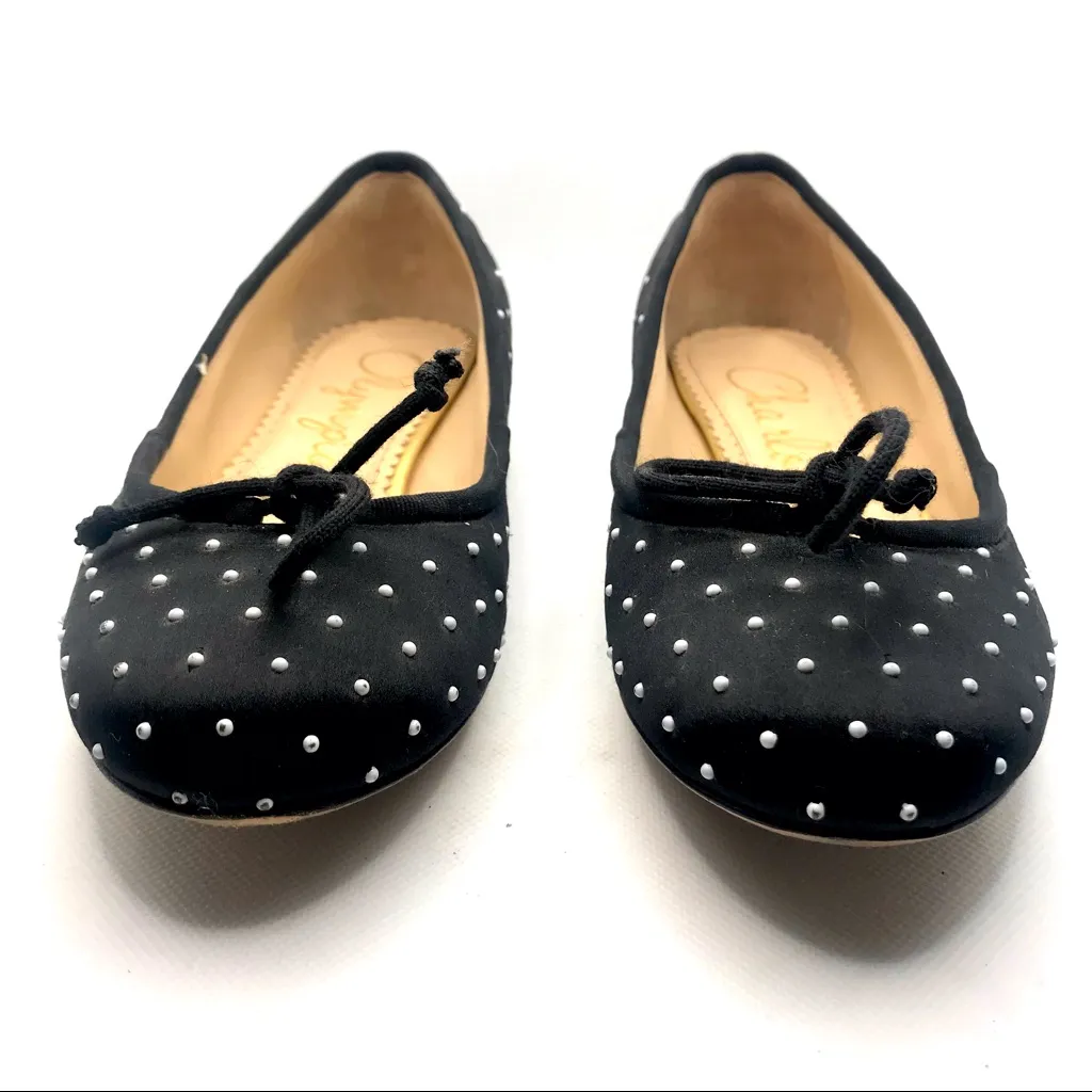 CHARLOTTE OLYMPIA BLACK WITH WHITE BEAD DOTS FABRIC AND LEATHER FLATS (35) - Image 4